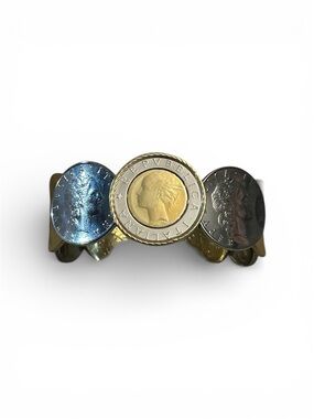 MILOR ITALY Gold  and Silver hinged cuff coin bracelet with 14k Bezel